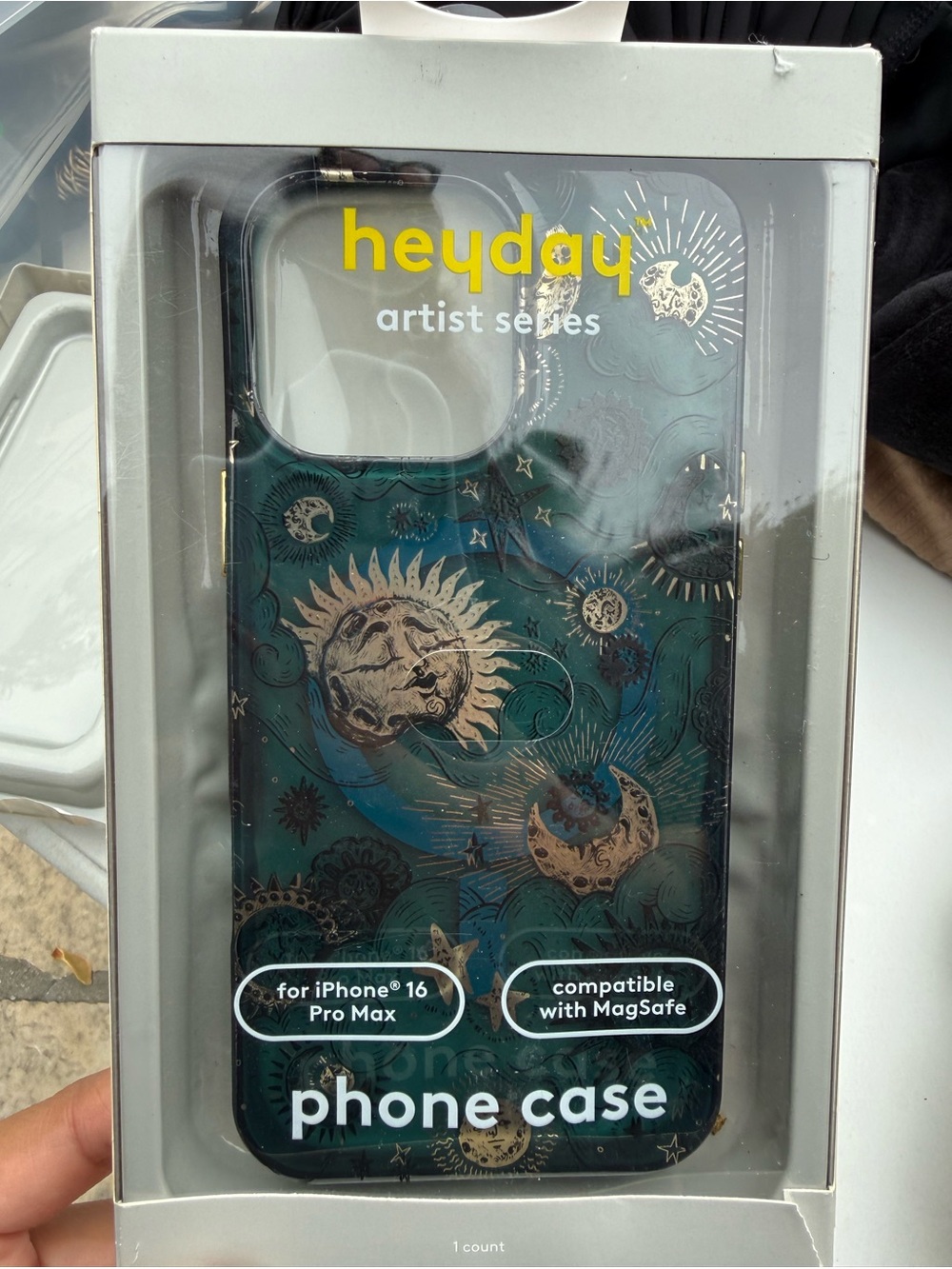 heyday Artist Series Teal & Gold Sun & Moon iPhone 16 Pro Max Case